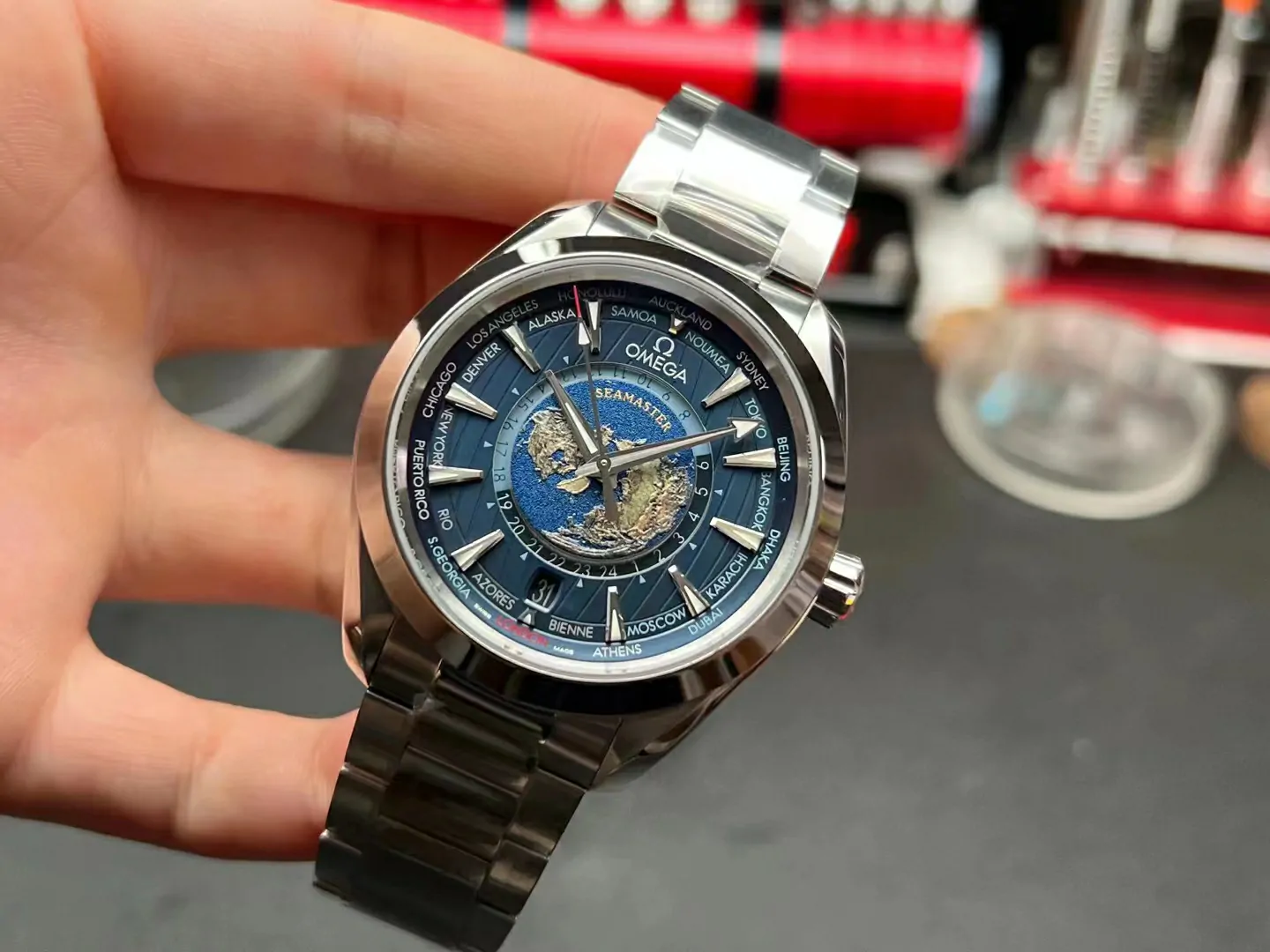 VSF世界時Aqua Terra Worldtimer Blue Dial SS Bracelet Super Clone