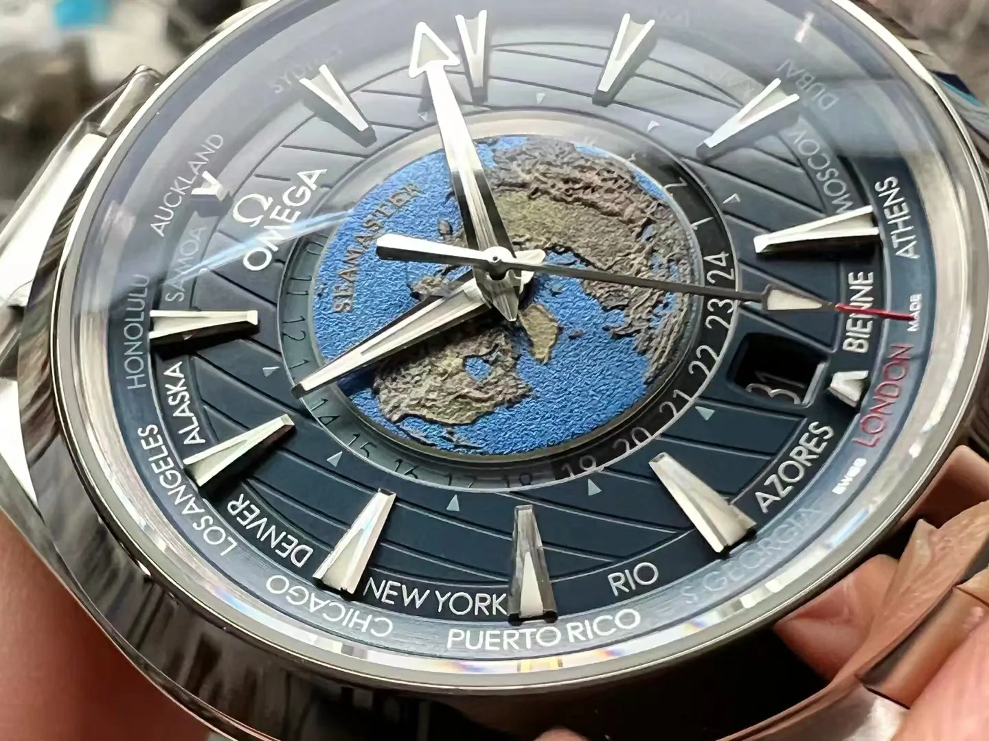 VSF世界時Aqua Terra Worldtimer Blue Dial SS Bracelet Super Clone