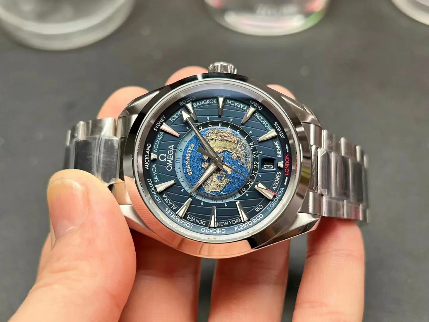 VSF世界時Aqua Terra Worldtimer Blue Dial SS Bracelet Super Clone