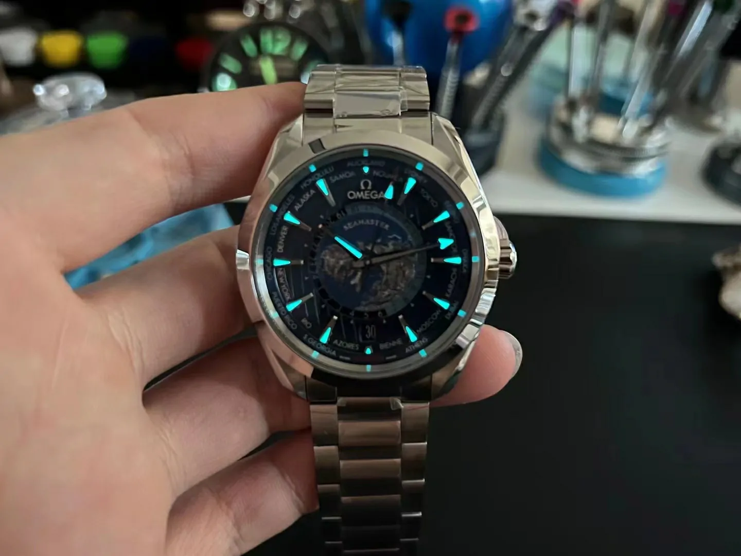 VSF世界時Aqua Terra Worldtimer Blue Dial SS Bracelet Super Clone