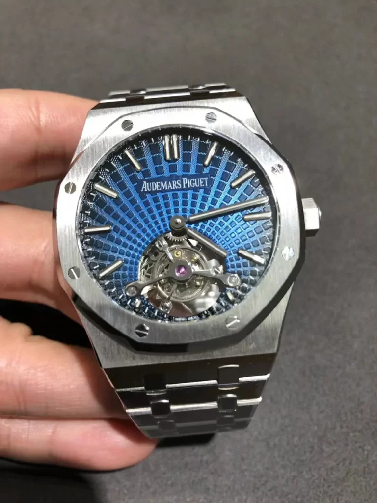 R8F皇家橡树陀飞轮Royal Oak 2018 SIHH SS Tourbillon Blue Sunburst Tapisserie Dial