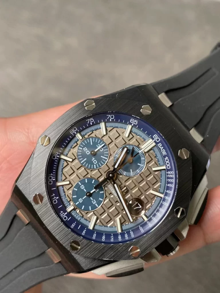 ABF离岸计时Royal Oak Offshore 44mm Black Ceramic Case Gray/Blue Dial