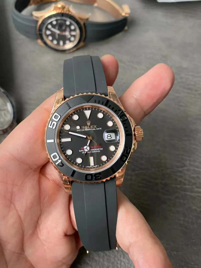 VSF玫瑰金游艇Yacht-Master 126655 Black Ceramic Bezel Oysterflex Rubber