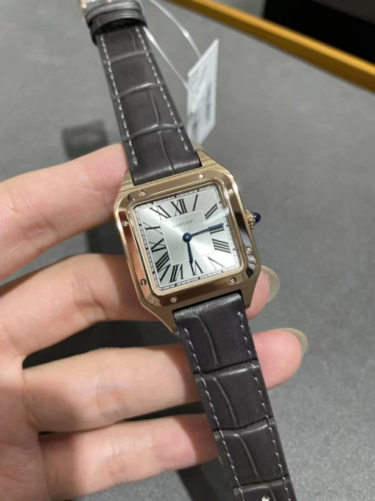 F1石英山度士Santos de Cartier Ladies 28mm RG  White Dial Leather Strap Qtz