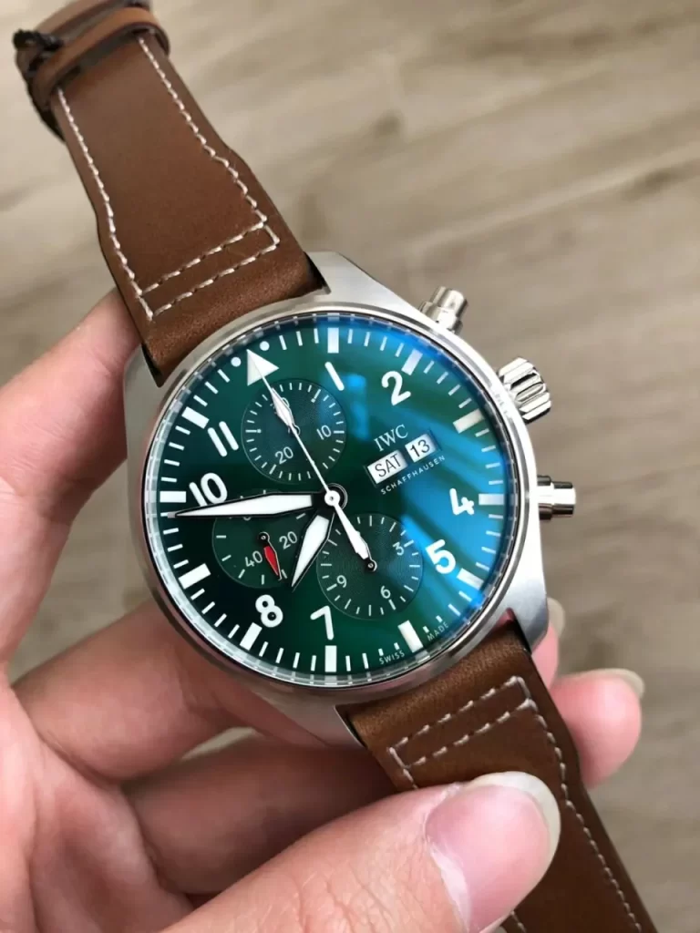 ZF飞行员计时绿盘IWC Pilot Chrono IW377726 Green Dial Leather Strap