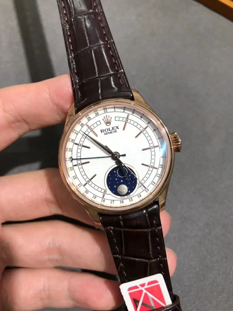 KZF切利尼Cellini 50535 Moonphase RG White Dial Brown Leather Strap