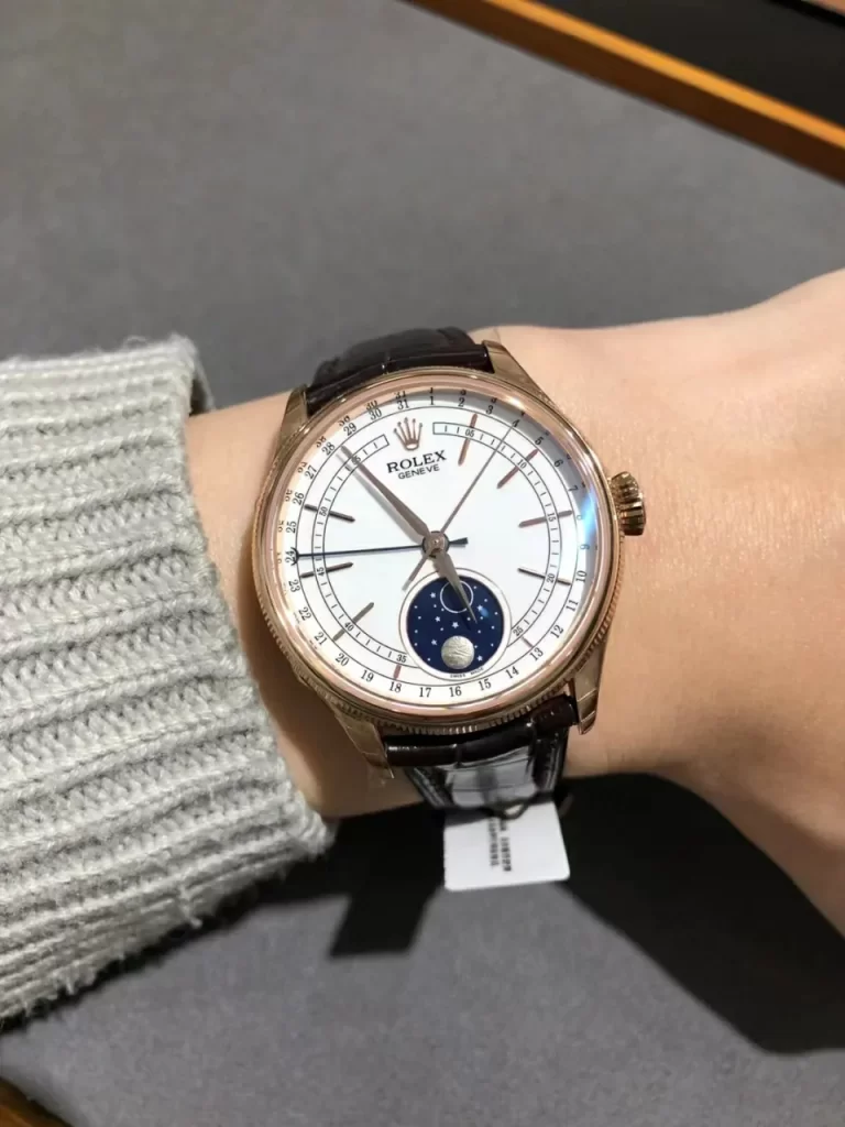 KZF切利尼Cellini 50535 Moonphase RG White Dial Brown Leather Strap