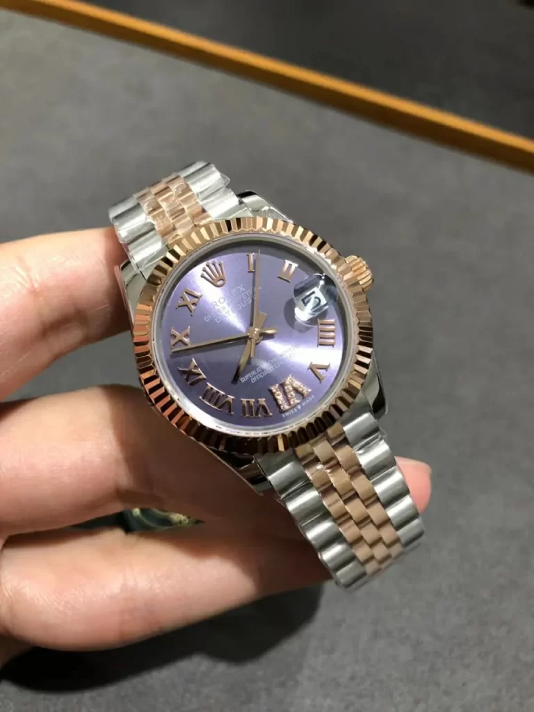 WF女日志Datejust 31mm Ladies SS Purple Dial Fluted Bezel RG/SS Jubilee Braceletv