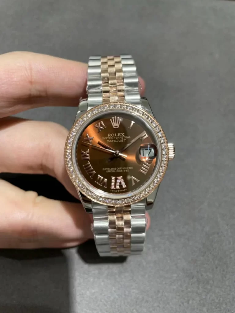 WF女日志Datejust 31mm Ladies SS Brown Dial Diamond Bezel RG/SS Jubilee Bracelet