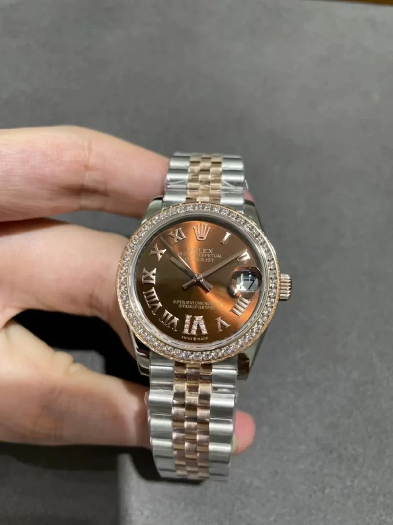 WF女日志Datejust 31mm Ladies SS Brown Dial Diamond Bezel RG/SS Jubilee Bracelet