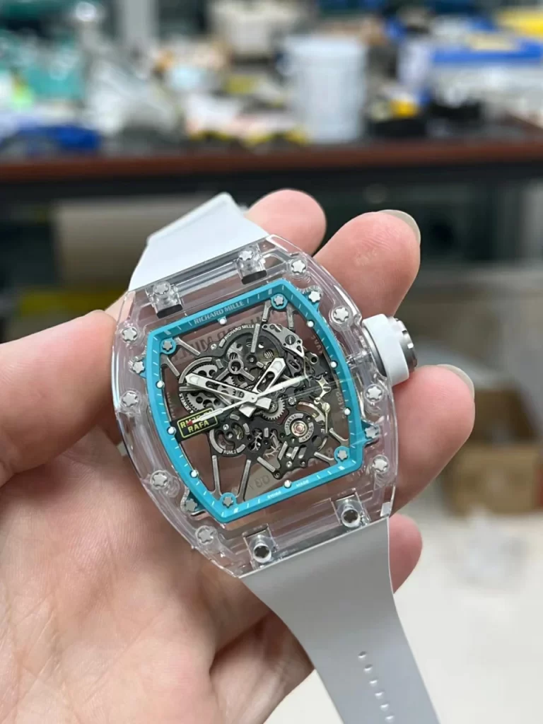 理查全透明RM035 Transparent SONIC Skeleton Blue Dial White Strap