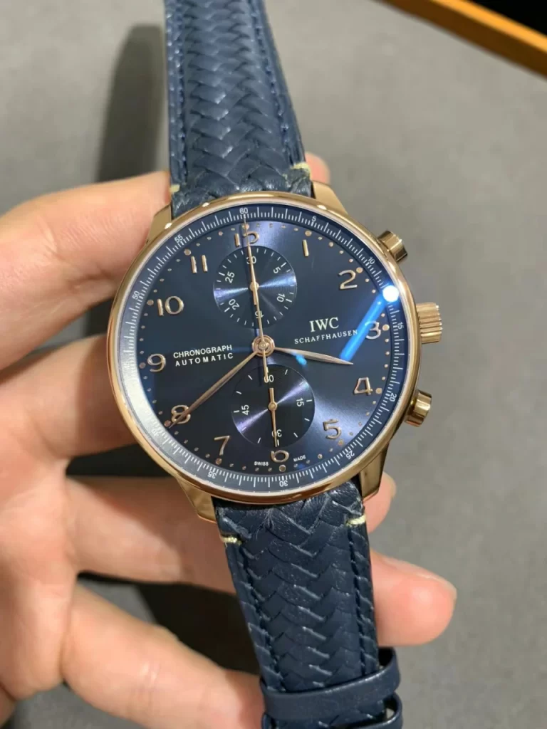 YLF葡萄牙玫瑰金Portuguese IW371614 Rose gold Blue dial Leather Strap