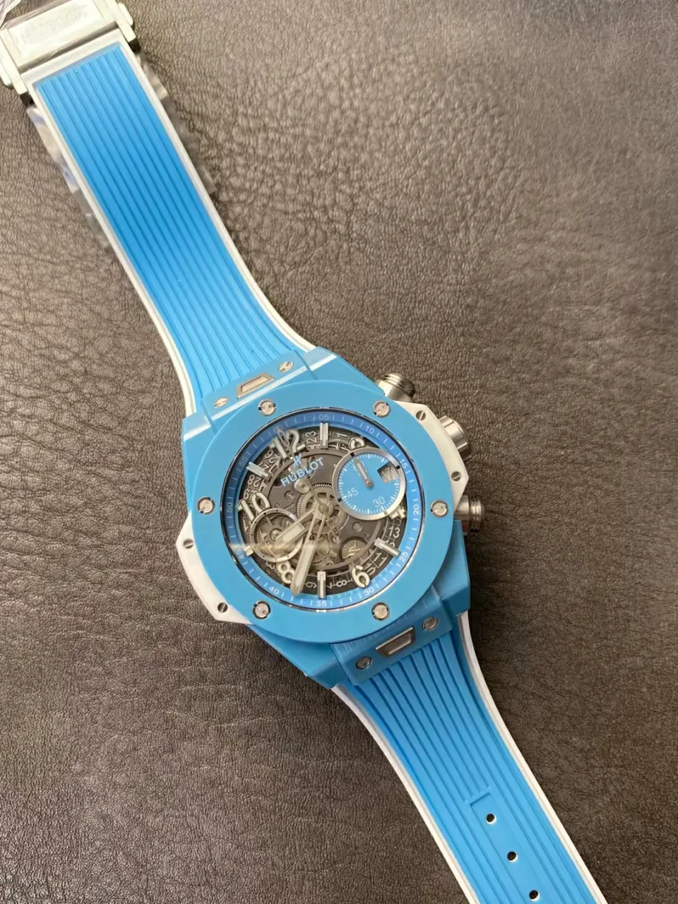 BBF蒂芙尼蓝陶瓷Hublot Big Bang Unico Tiffany Blue Ceramic Skeleton Dial Rubber Strap 42mm