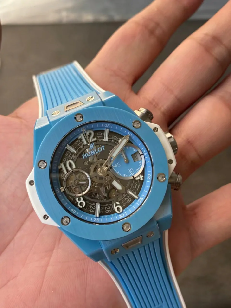 BBF蒂芙尼蓝陶瓷Hublot Big Bang Unico Tiffany Blue Ceramic Skeleton Dial Rubber Strap 42mm