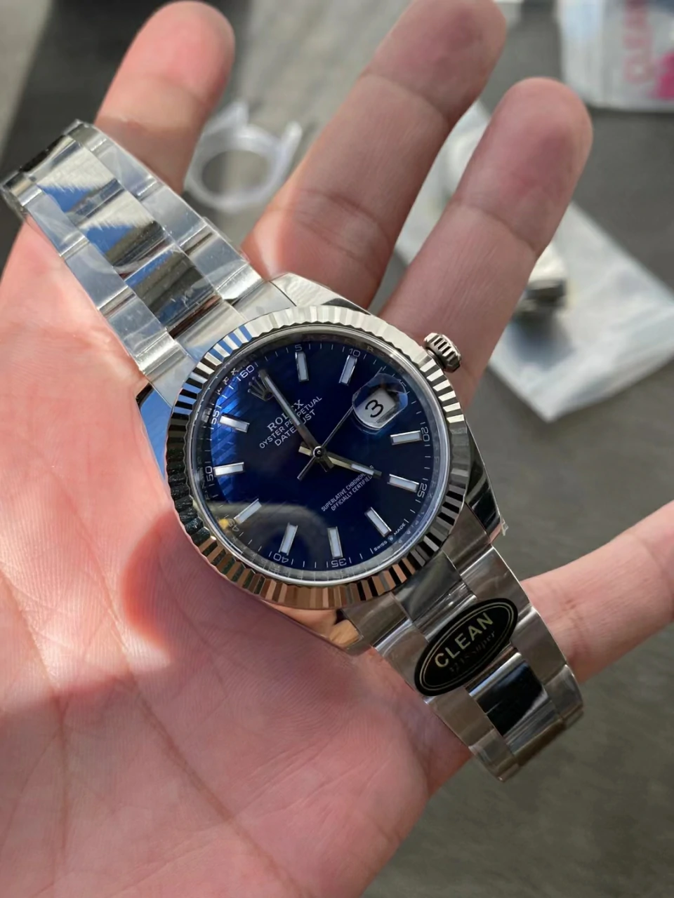 Clean格纹蓝日志DateJust 41MM 126334 Blue Fluted Dial Jubilee Bracelet