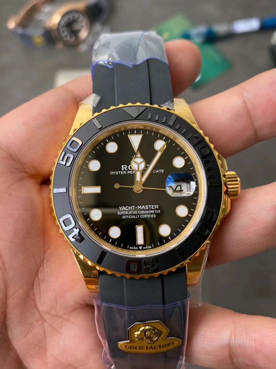 GOLD factory黄金游艇42mm Yacht-Master 226658 Ceramic Bezel Black Dial Tungsten Heavy Version