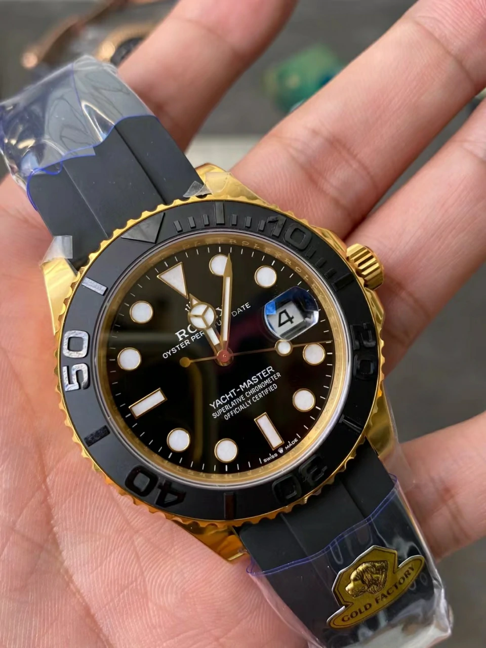 GOLD factory黄金游艇42mm Yacht-Master 226658 Ceramic Bezel Black Dial Tungsten Heavy Version