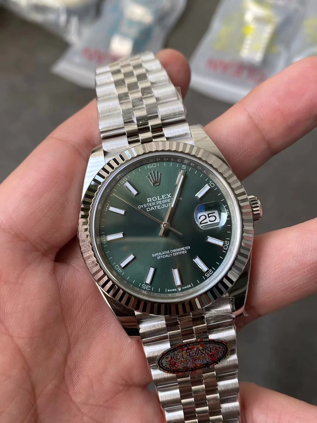 Clean 绿日志DateJust 41mm 126334 904L SS Green Dial Jubilee Bracelet S3235