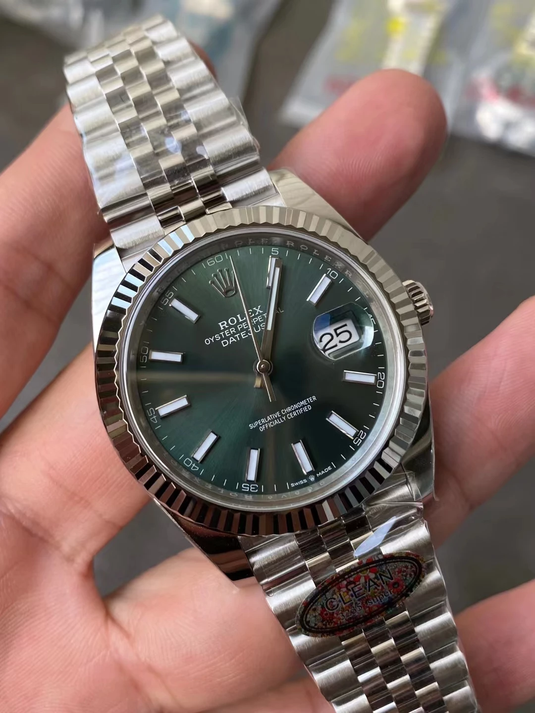 Clean 绿日志DateJust 41mm 126334 904L SS Green Dial Jubilee Bracelet S3235