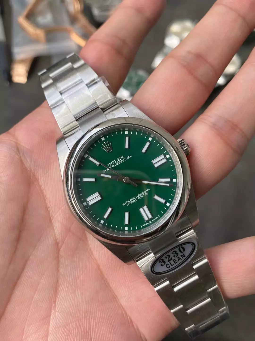 Clean厂恒动绿面41mm Oyster Perpetual 124300 904L Steel Green Dial