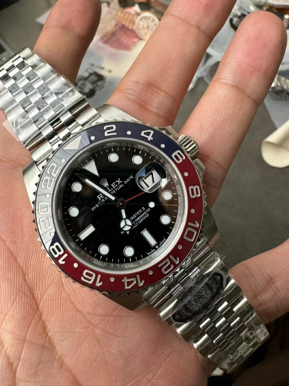 Clean V2+可乐圈升级版GMT-Master II 126710 BLRO Red/Blue Ceramic 904L Steel Jubilee New Bezel Insert 