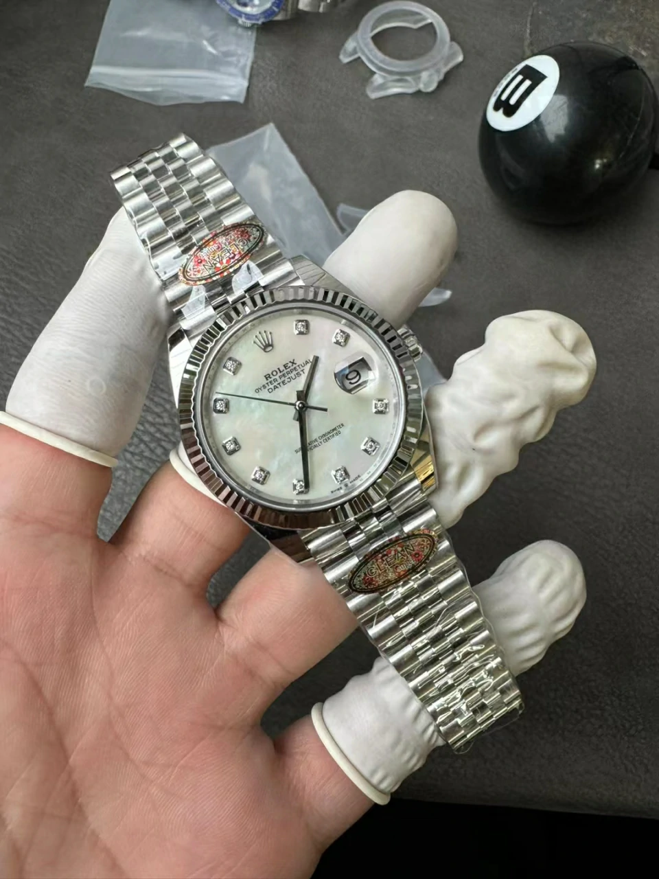 Clean珍珠母贝盘莫桑钻DateJust 41 126334 904L Steel MOP Diamond Dial Jubilee Bracelet