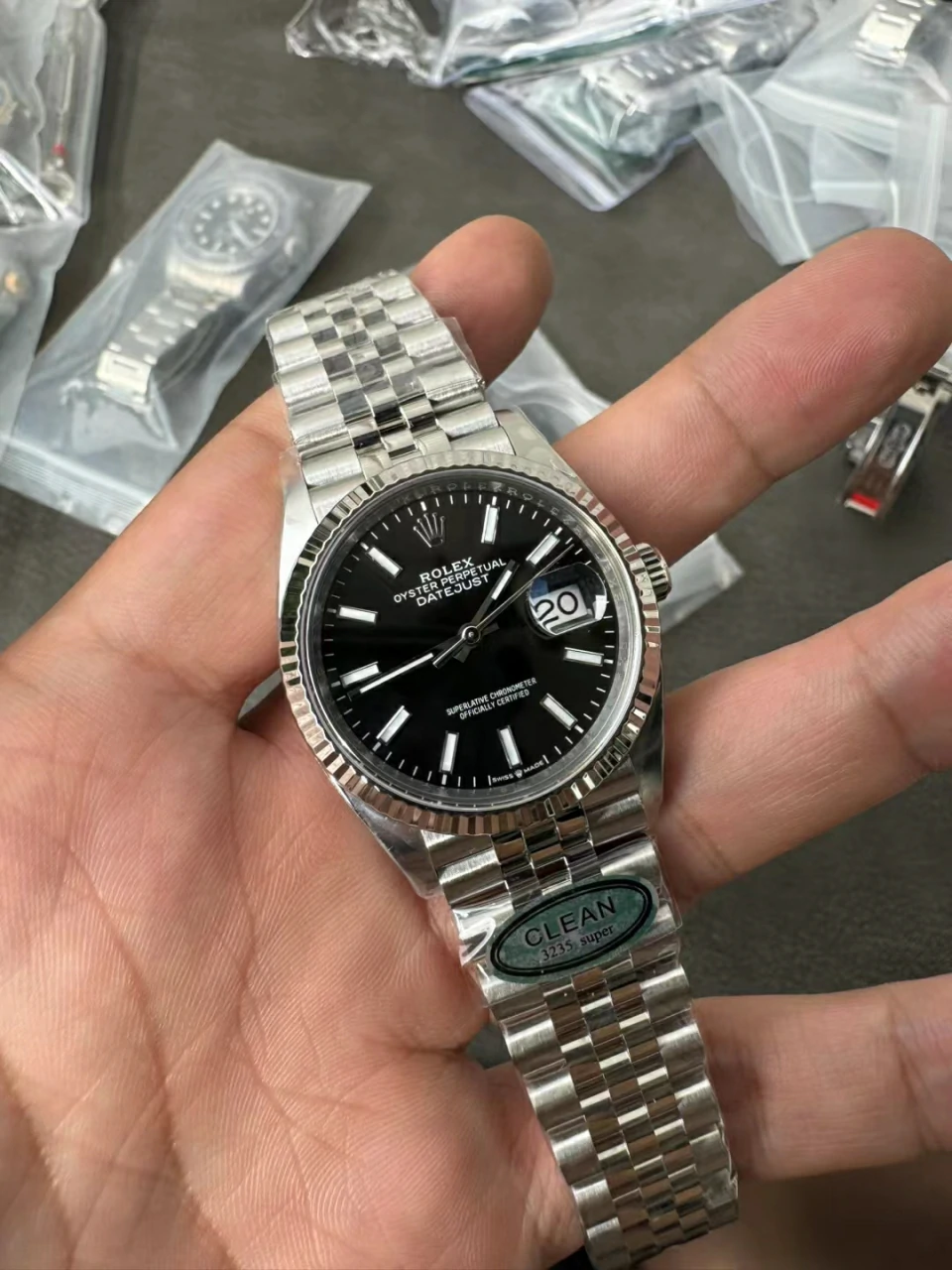 Clean 黑日志36mm DateJust 126234 904L SS  Fluted Bezel Black Dial Jubilee