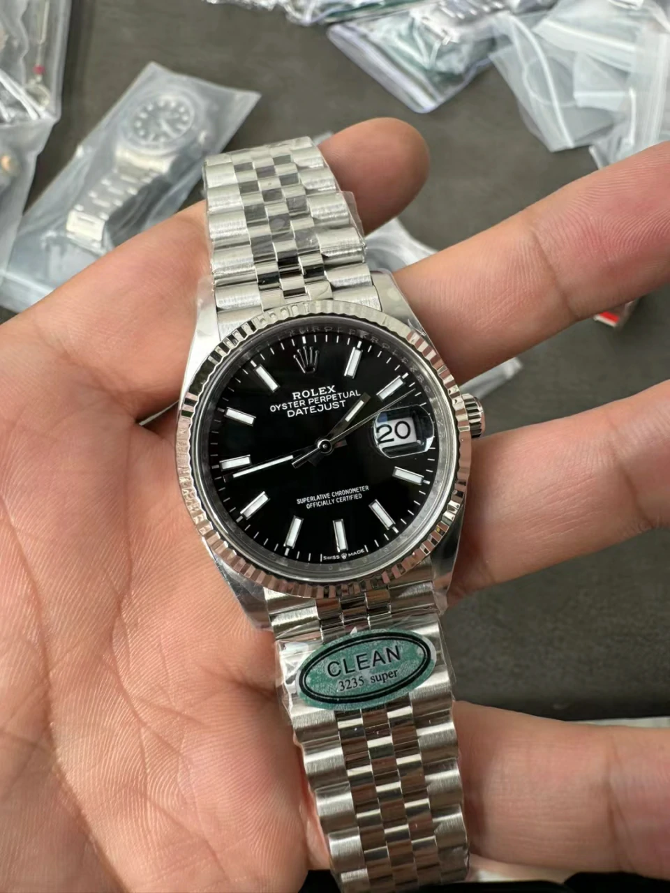 Clean 黑日志36mm DateJust 126234 904L SS  Fluted Bezel Black Dial Jubilee