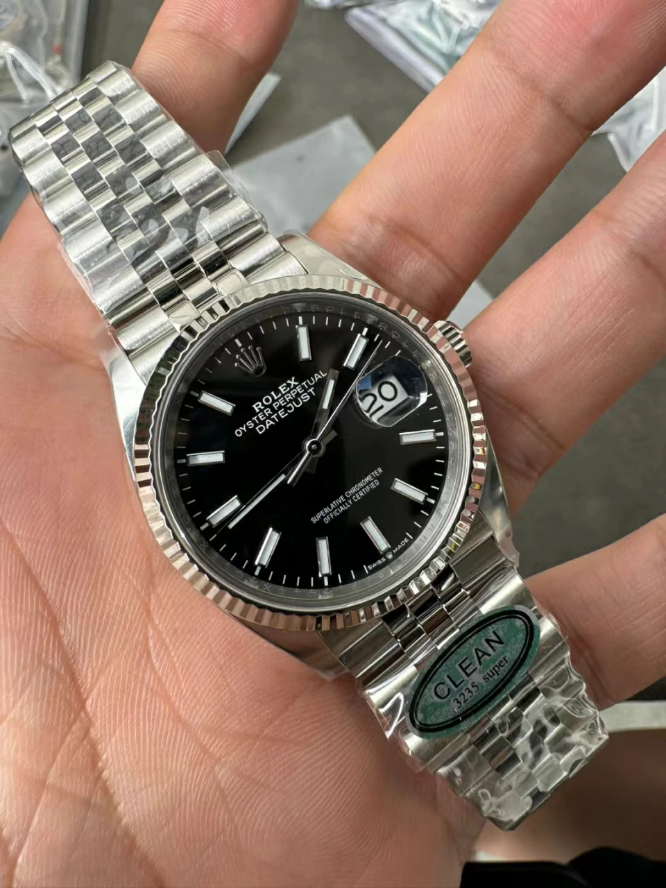 Clean 黑日志36mm DateJust 126234 904L SS  Fluted Bezel Black Dial Jubilee