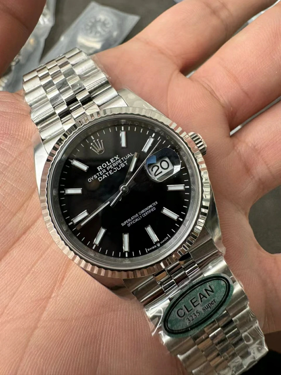 Clean 黑日志36mm DateJust 126234 904L SS  Fluted Bezel Black Dial Jubilee