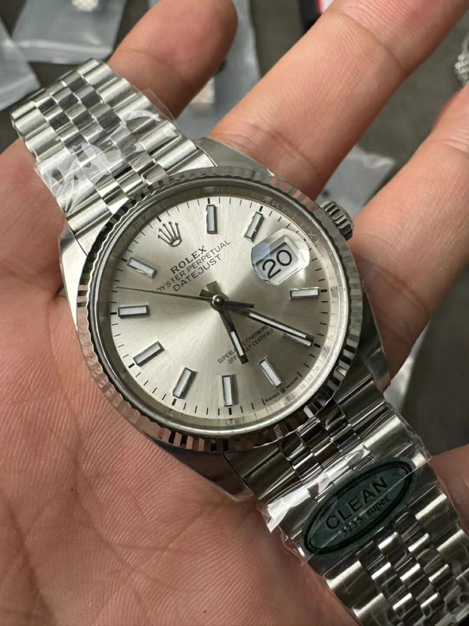 Clean日志银盘36mm DateJust 126234 904L Steel Silver Stick Dial Jubilee