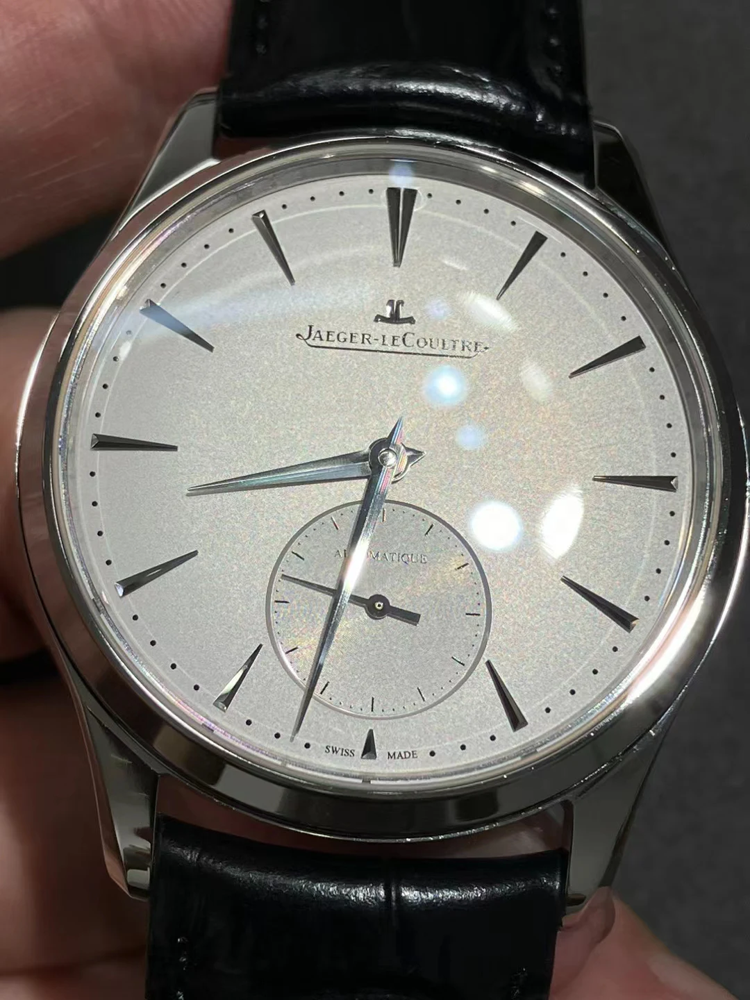 APSF积家大师两针半Master Ultra Thin Small Second White Dial Leather Strap