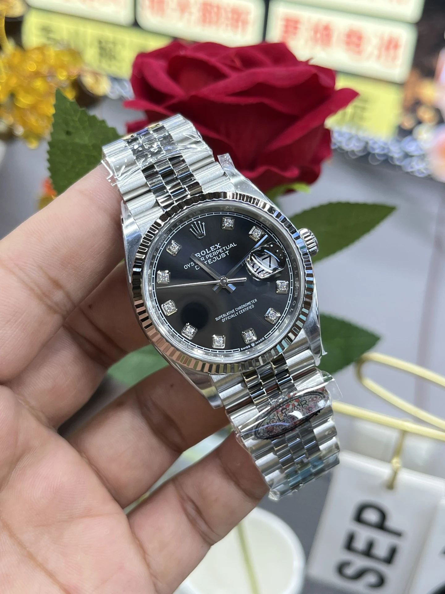 Clean日志黑DateJust 36mm 126234 Black Diamond Dial Jubilee SH3235