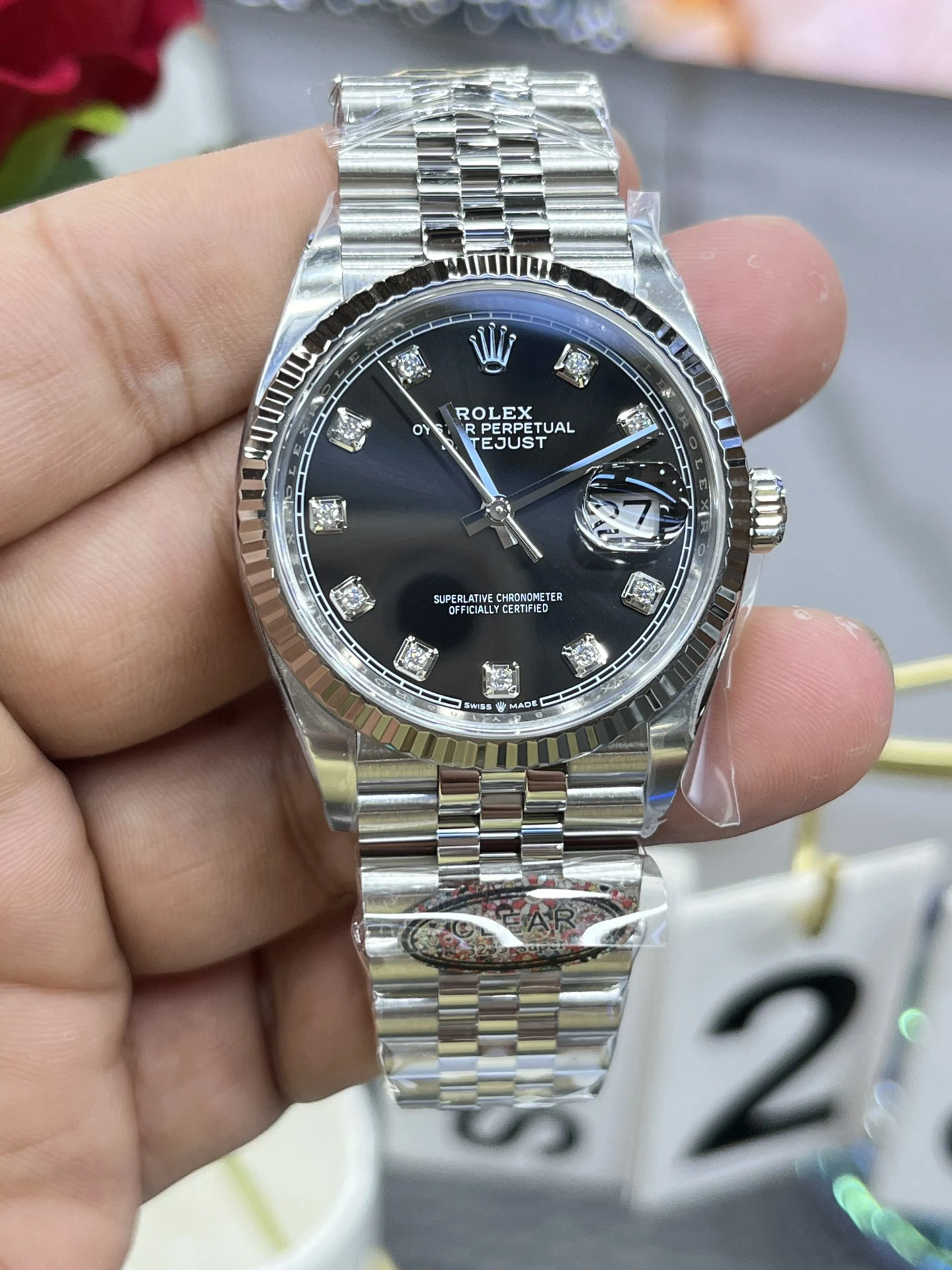 Clean日志黑DateJust 36mm 126234 Black Diamond Dial Jubilee SH3235