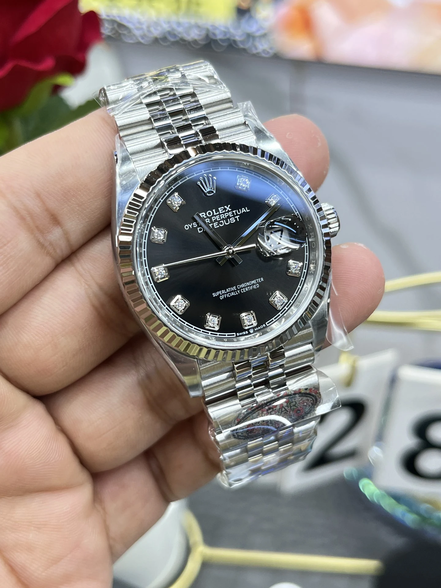 Clean日志黑DateJust 36mm 126234 Black Diamond Dial Jubilee SH3235