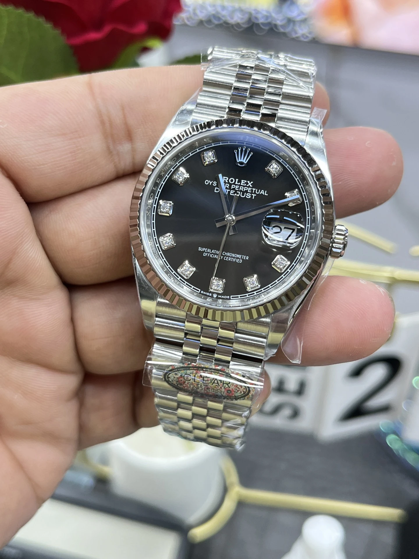 Clean日志黑DateJust 36mm 126234 Black Diamond Dial Jubilee SH3235