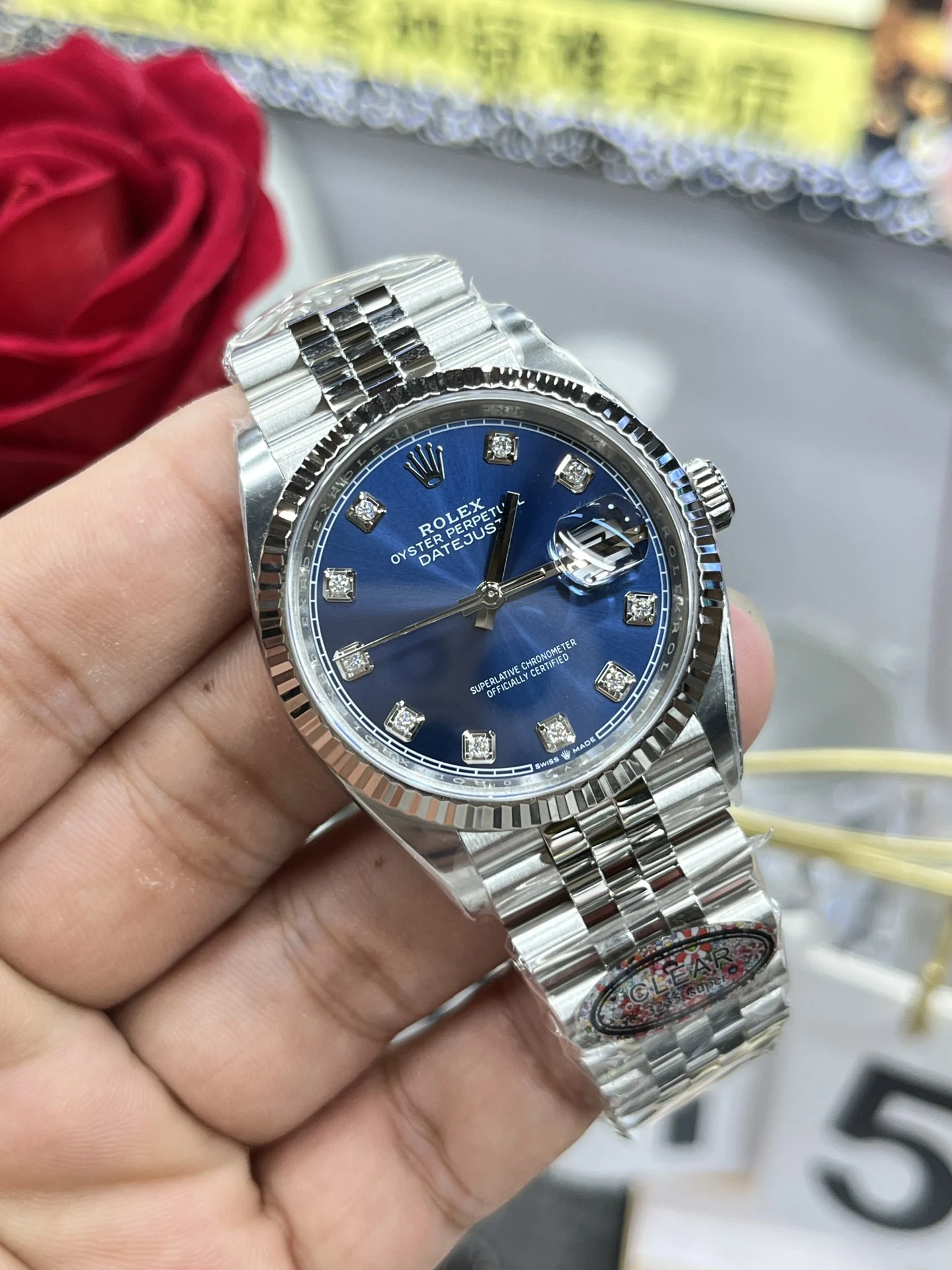 Clean日志蓝DateJust 36mm 126234 Blue Diamond Dial Jubilee SH3235