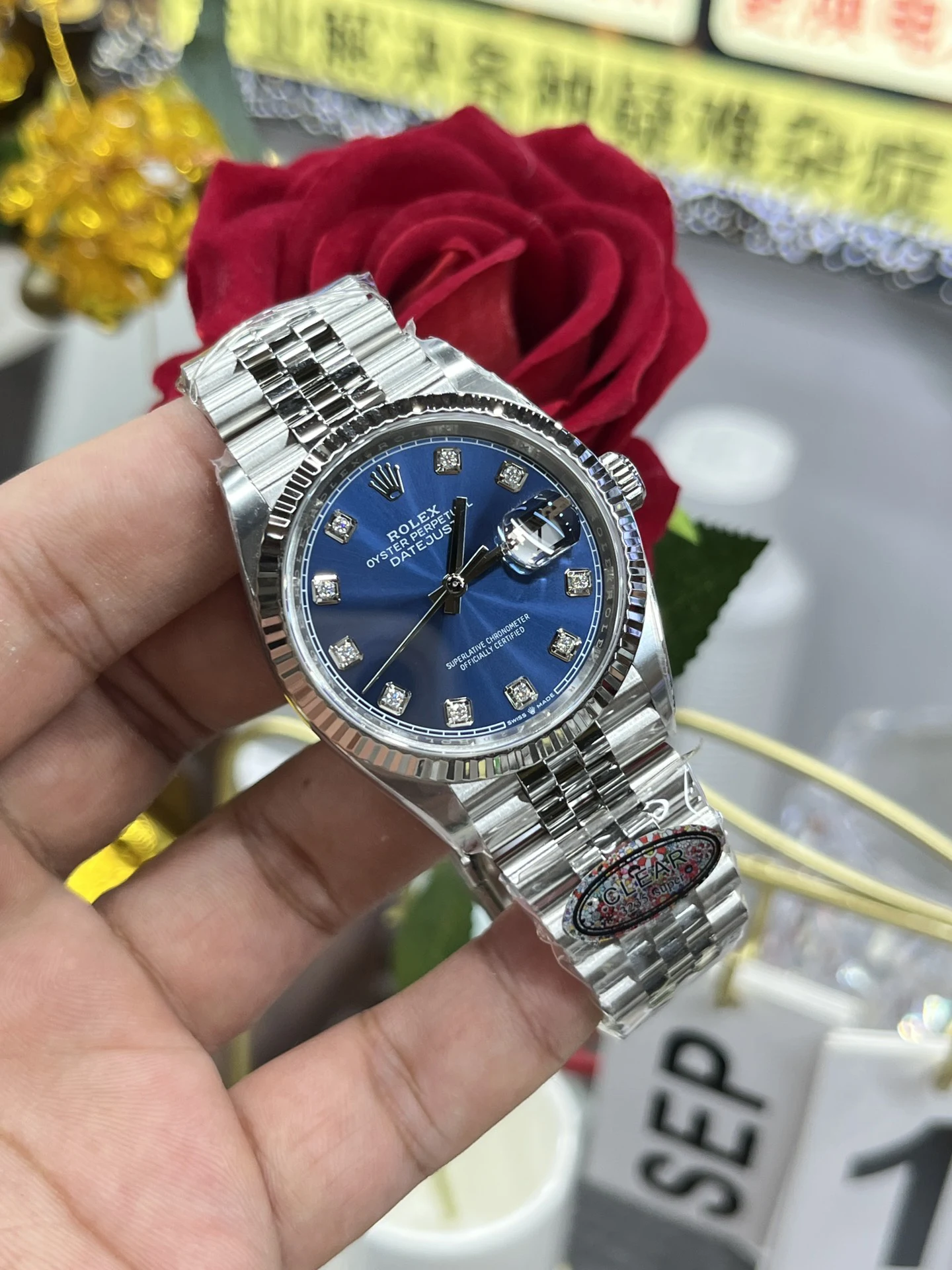 Clean日志蓝DateJust 36mm 126234 Blue Diamond Dial Jubilee SH3235