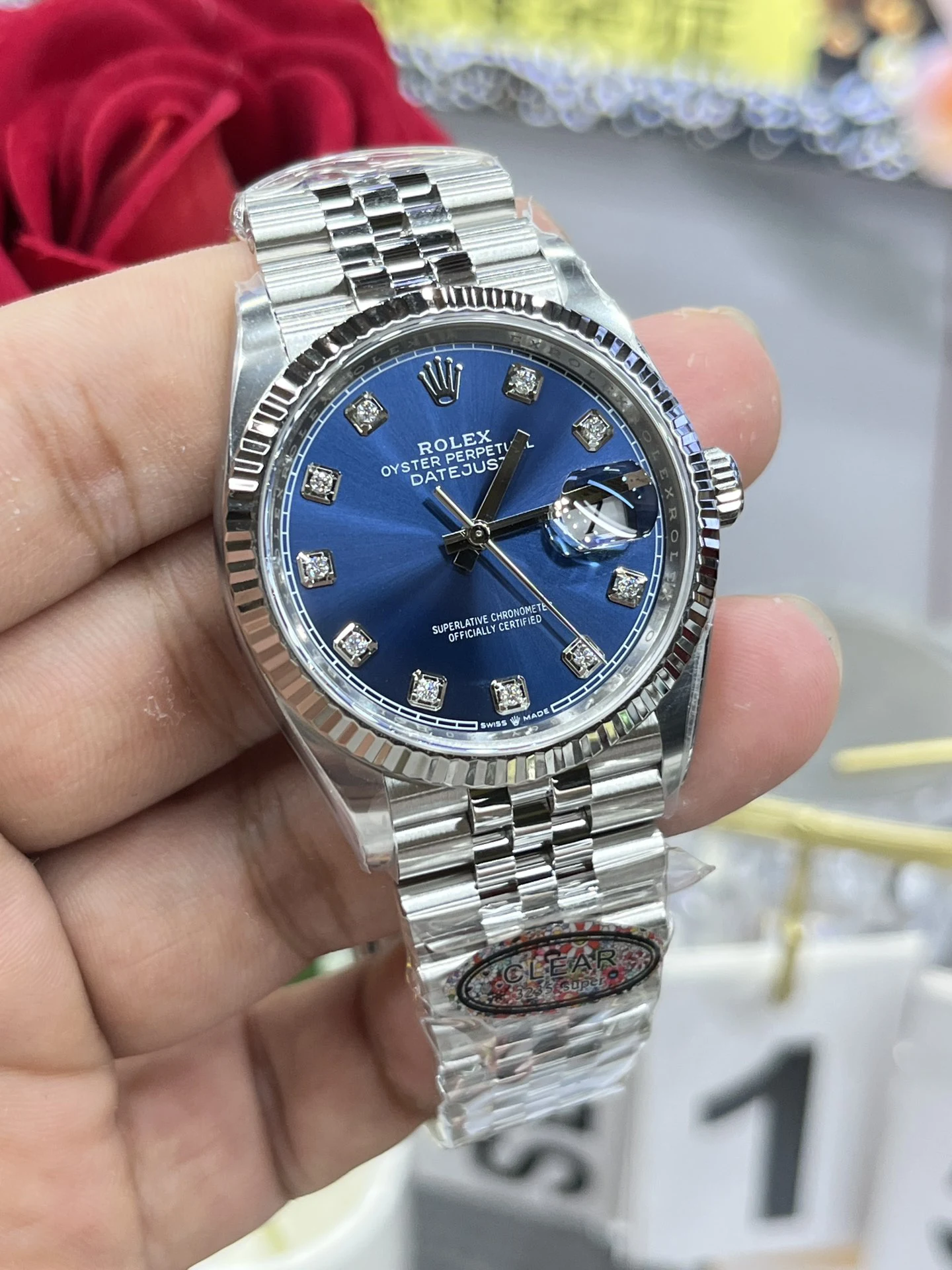 Clean日志蓝DateJust 36mm 126234 Blue Diamond Dial Jubilee SH3235