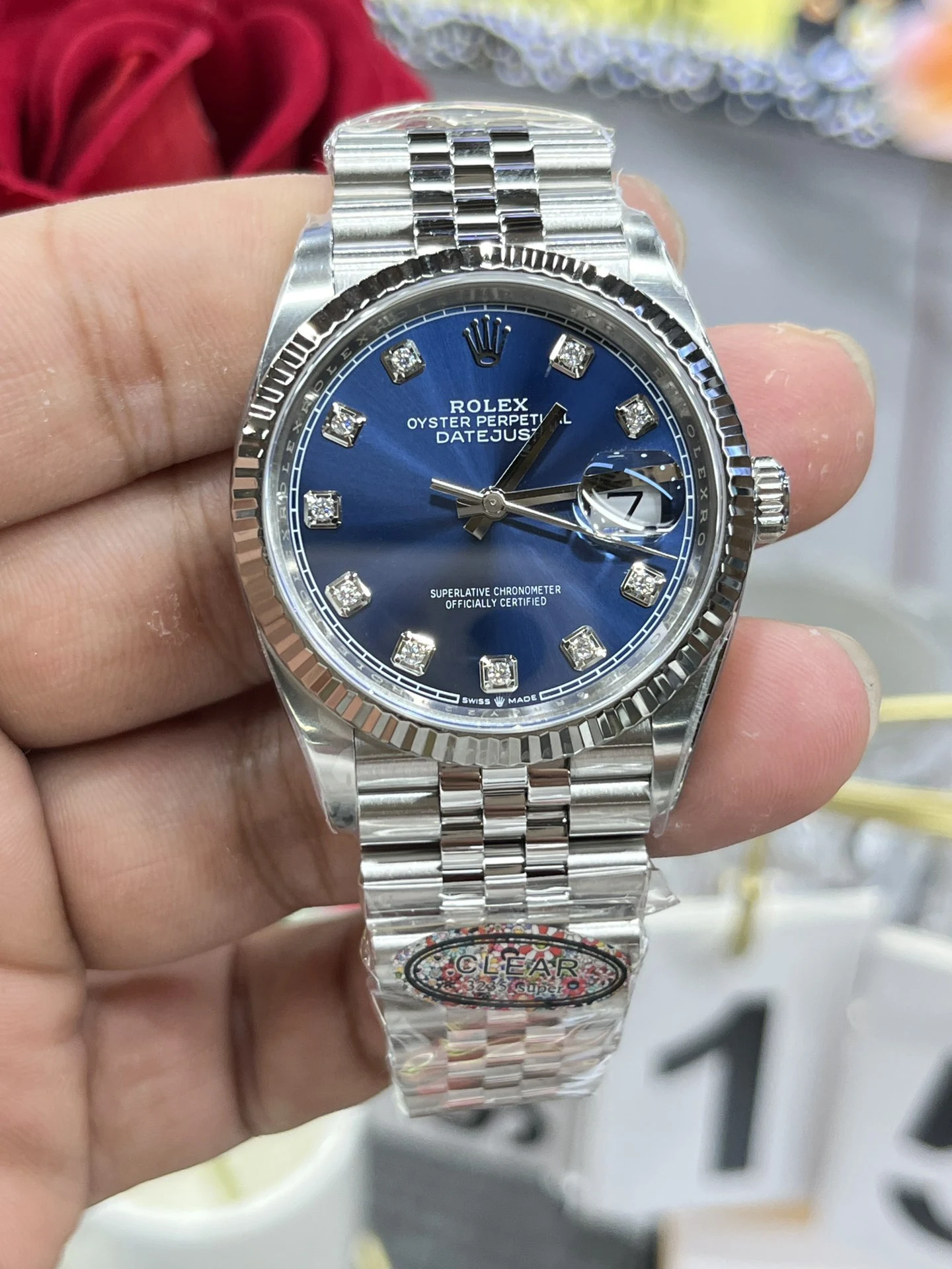 Clean日志蓝DateJust 36mm 126234 Blue Diamond Dial Jubilee SH3235