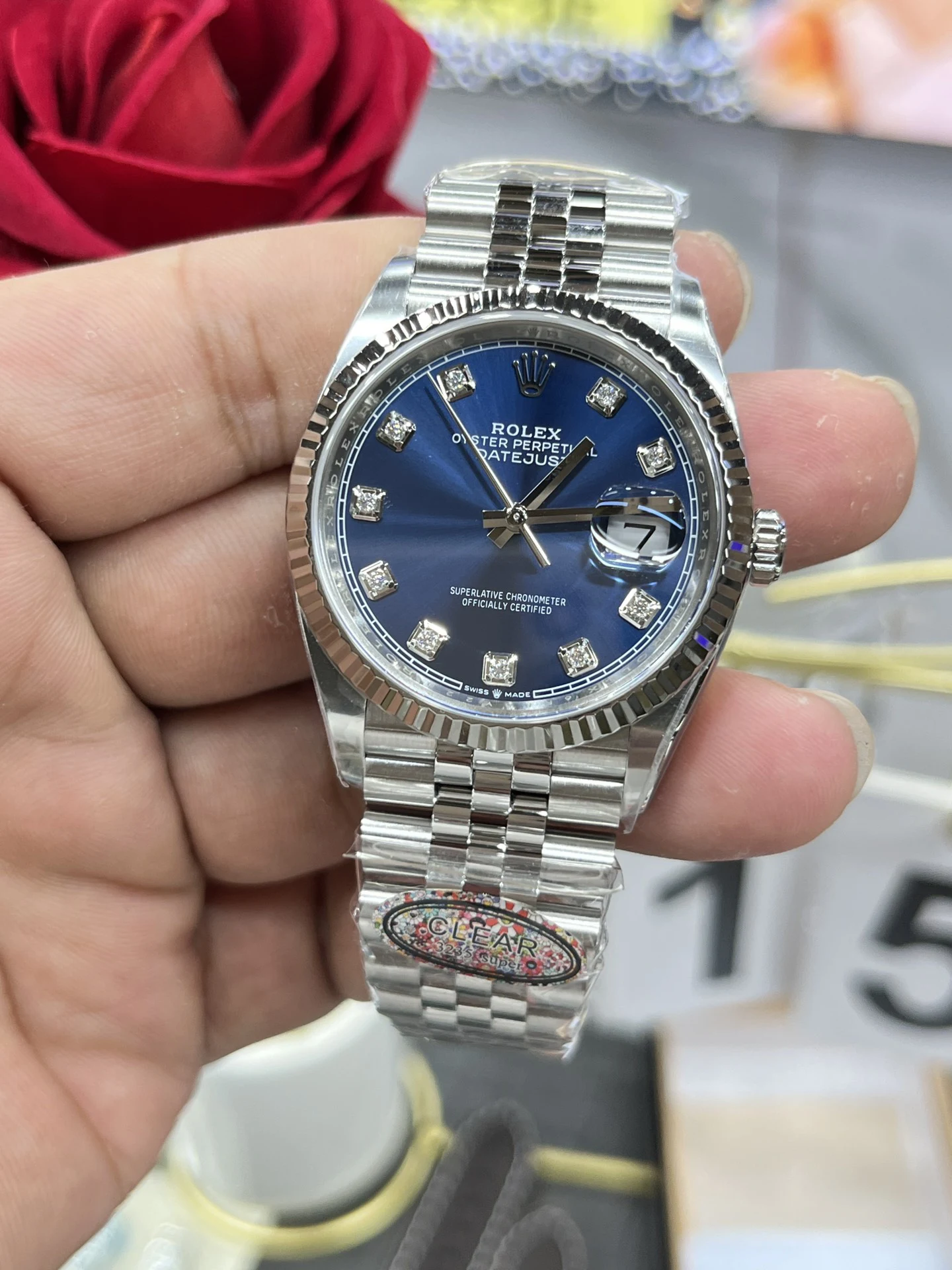 Clean日志蓝DateJust 36mm 126234 Blue Diamond Dial Jubilee SH3235