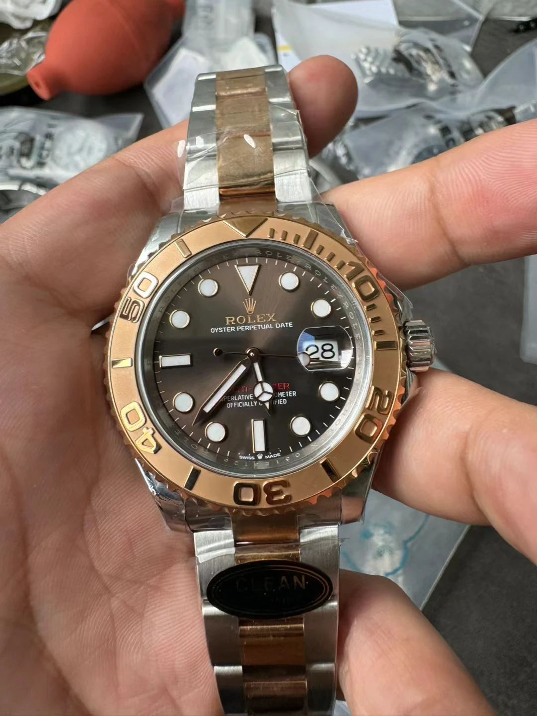 Clean咖啡金游艇Yacht-Master 126621 SS/RG  Brown Dial SS/RG Bracelet