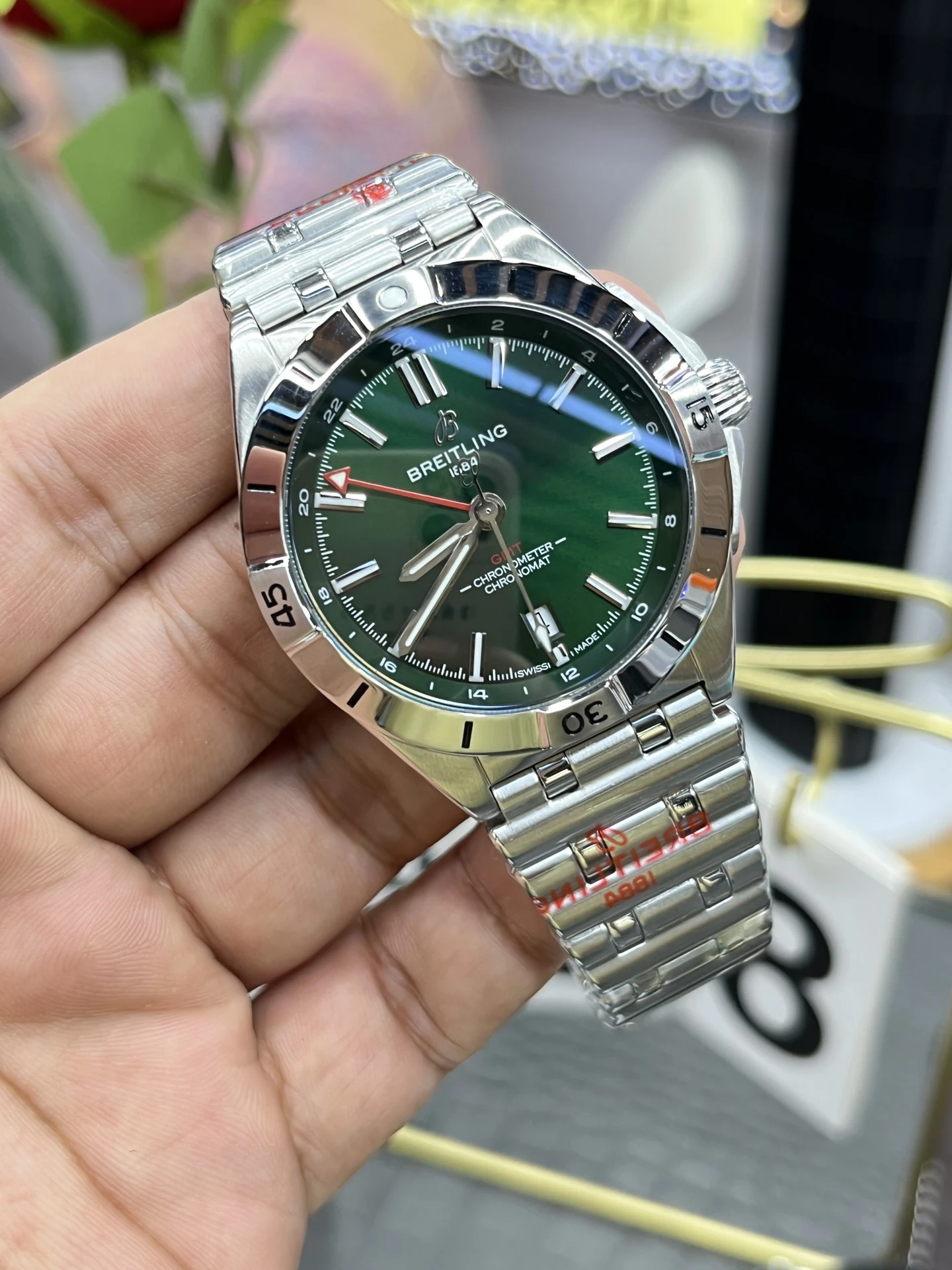 BLSF超级海洋Chronomat Automatic GMT 40mm Green Dial SS Bracelet A2836