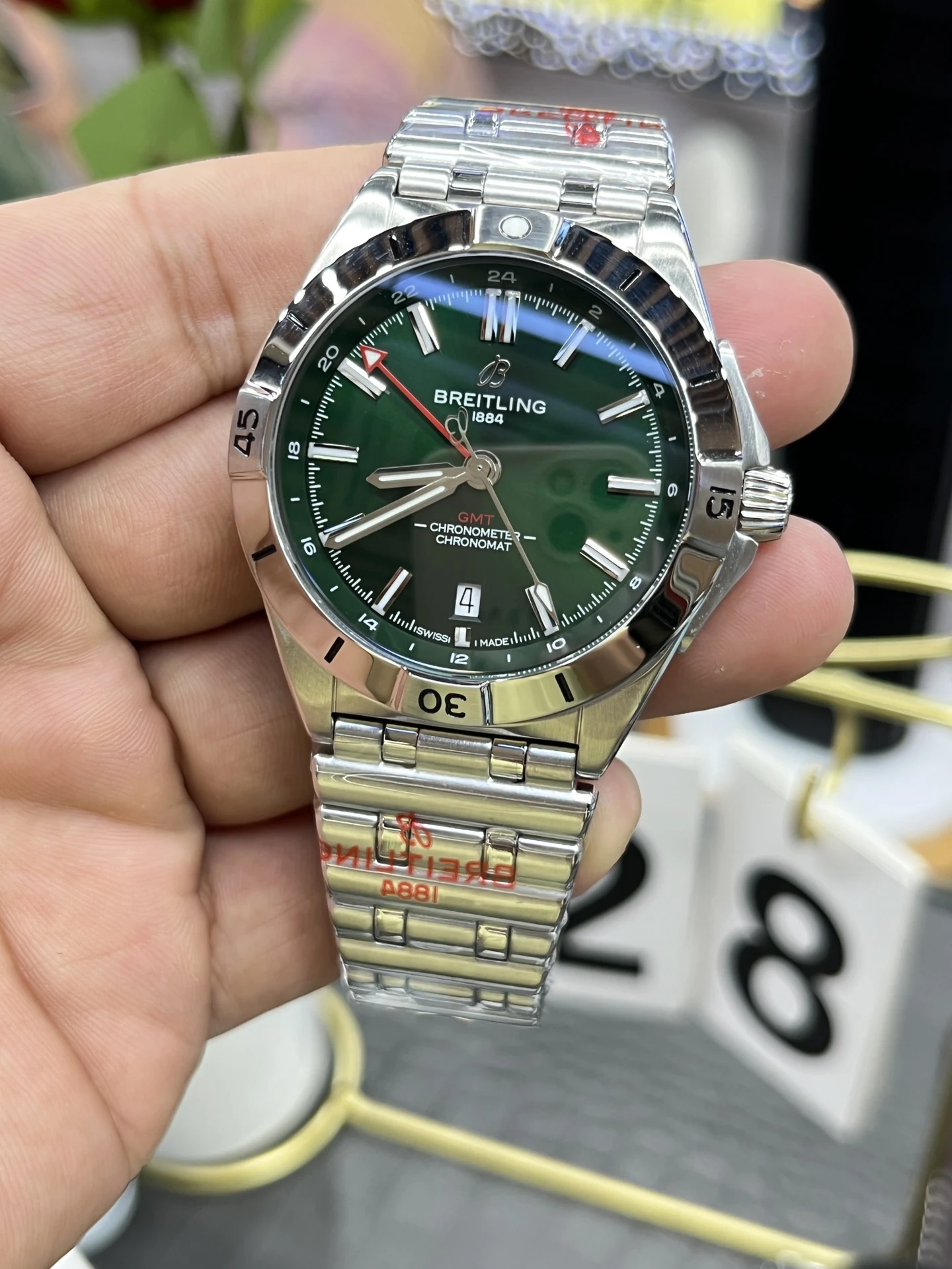 BLSF超级海洋Chronomat Automatic GMT 40mm Green Dial SS Bracelet A2836