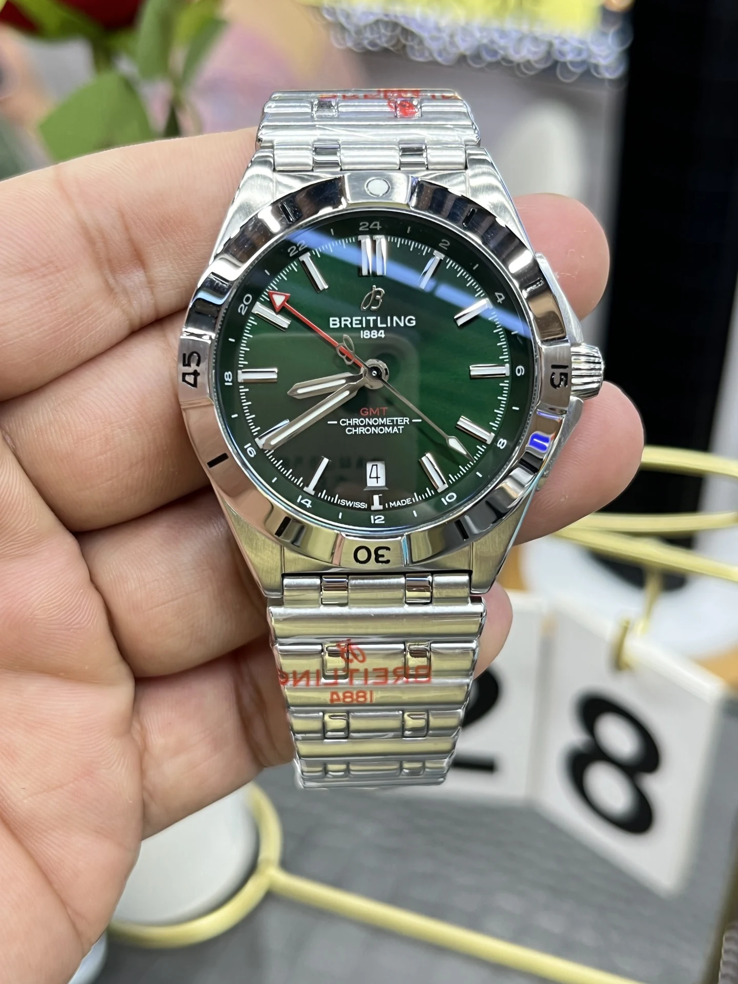 BLSF超级海洋Chronomat Automatic GMT 40mm Green Dial SS Bracelet A2836