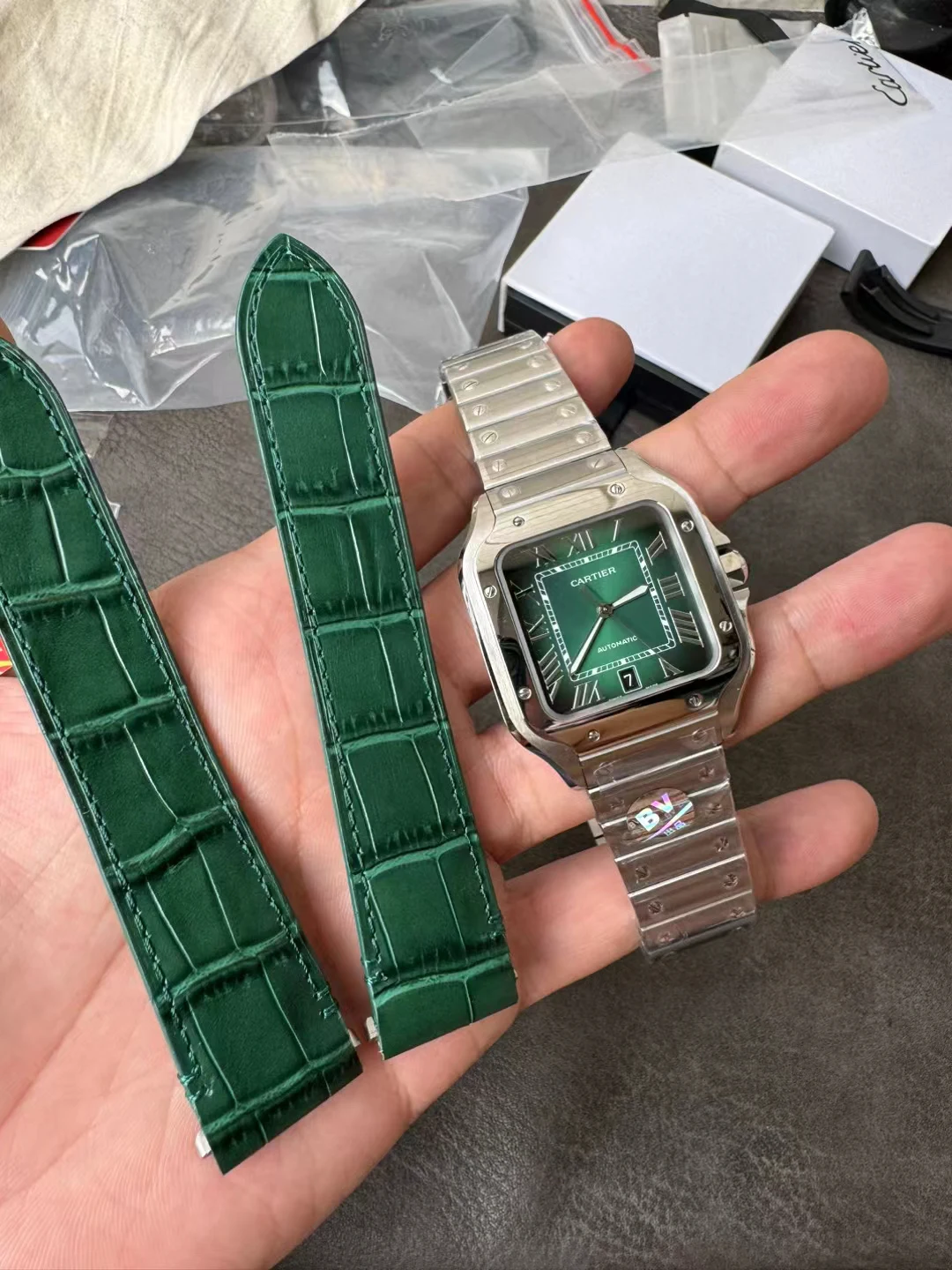 BVF山度士Santos de Cartier 40mm Green Dial SmartLinks Bracelet