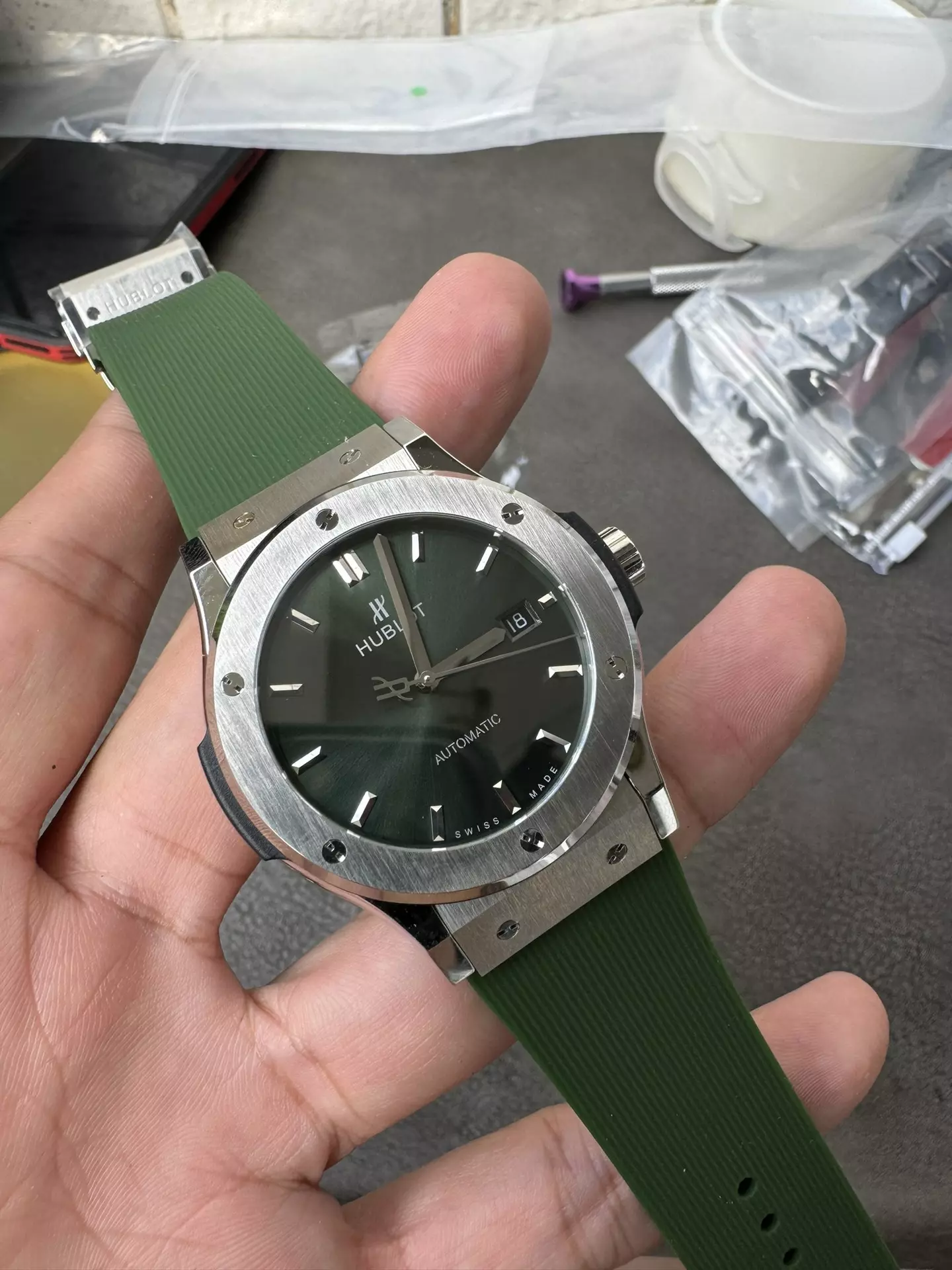 HBF宇舶经典融合Classic Fusion 42mm Green Dial  Green Rubber Strap A1110