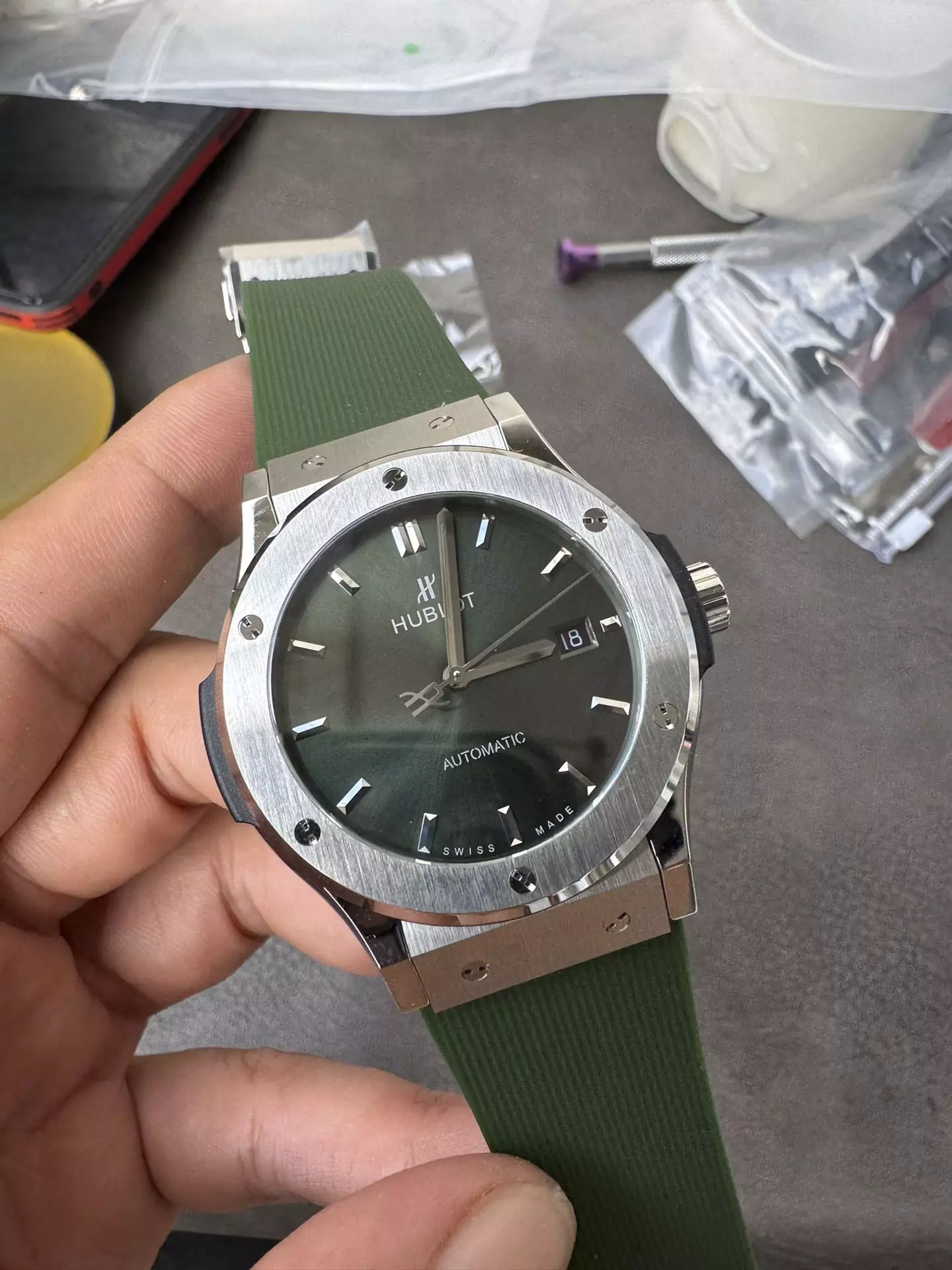 HBF宇舶经典融合Classic Fusion 42mm Green Dial  Green Rubber Strap A1110