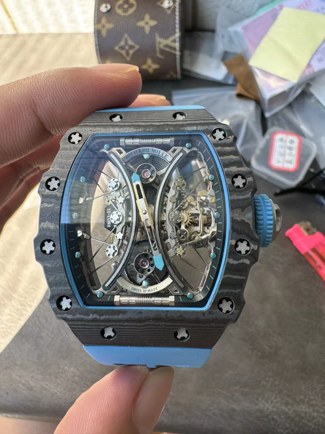 JBF陀飞轮RM53-01 Tourbillon Carbon Skeleton Dial Rubber Strap