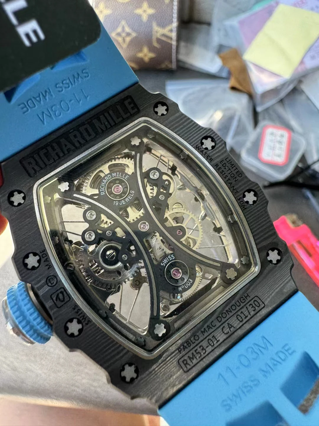 JBF陀飞轮RM53-01 Tourbillon Carbon Skeleton Dial Rubber Strap